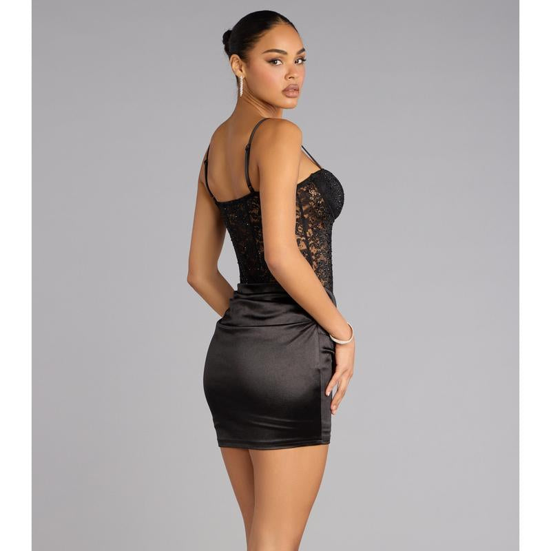 Sheryl Lace Corset Satin Mini Dress