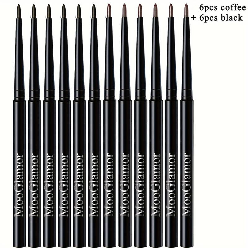 12Pcs Smooth Eyeliner Pencil Set Waterproof Long Lasting Makeup Super Smudge Proof Freckle Pens Significantly Colored Not Easy to Fade Quick Drying Formula Cosmetic