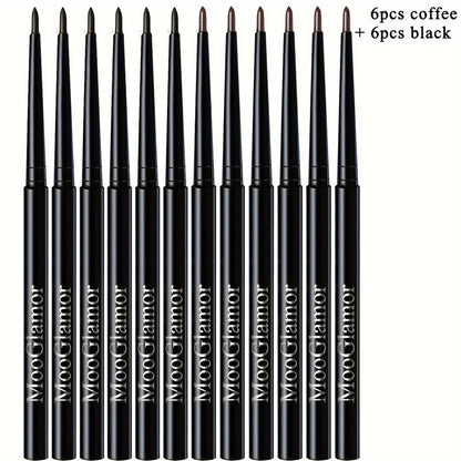 12Pcs Smooth Eyeliner Pencil Set Waterproof Long Lasting Makeup Super Smudge Proof Freckle Pens Significantly Colored Not Easy to Fade Quick Drying Formula Cosmetic