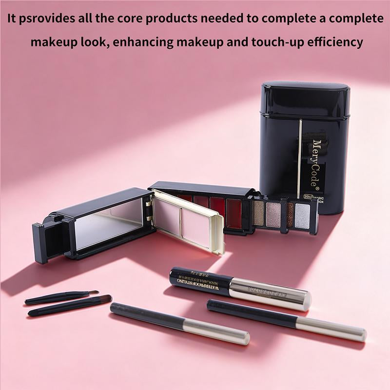 Merycode All-In-One Makeup Set Kit - Compact Travel Beauty Box with 10 Eyeshadows 5 Lipsticks 2 Blushes Eyeliner Brow Pencil Mascara & Brushes Waterproof Berry Daily Cosmetic Flawless