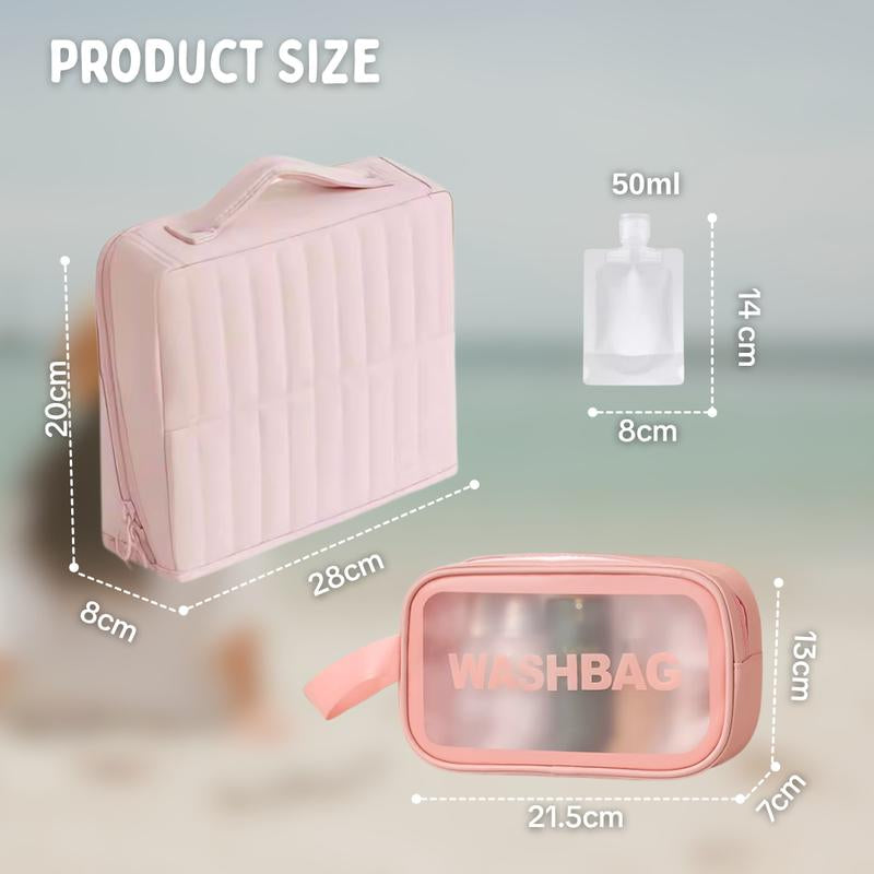 Bagvault Women'S Standing Travel Makeup Bag Bundle with Waterproof Toiletry Bag & 3 Dispensing Bags Portable Cosmetic Storage Set for Travelers #Tiktokshopblackfriday #Travelmusthave #Christmas Gift Ideal