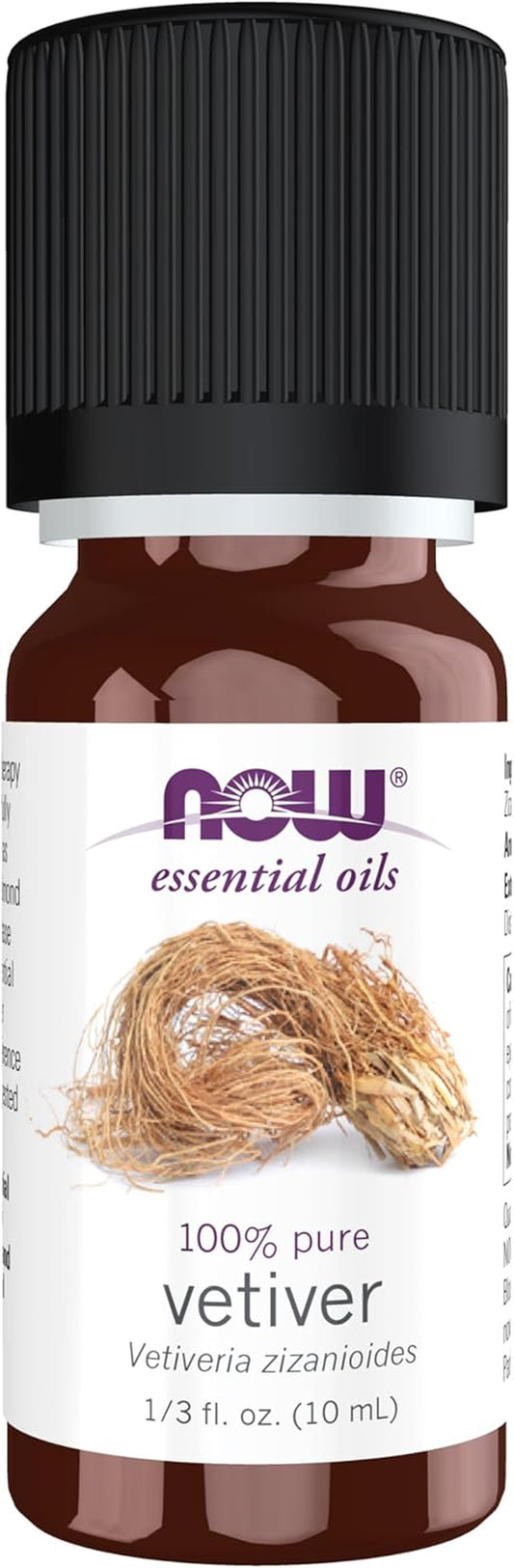 NOW Essential Oils, Vetiver Oil, Woodsy Aromatherapy Scent, Steam Distilled, 100% Pure, Child Resistant Cap, 10-Ml