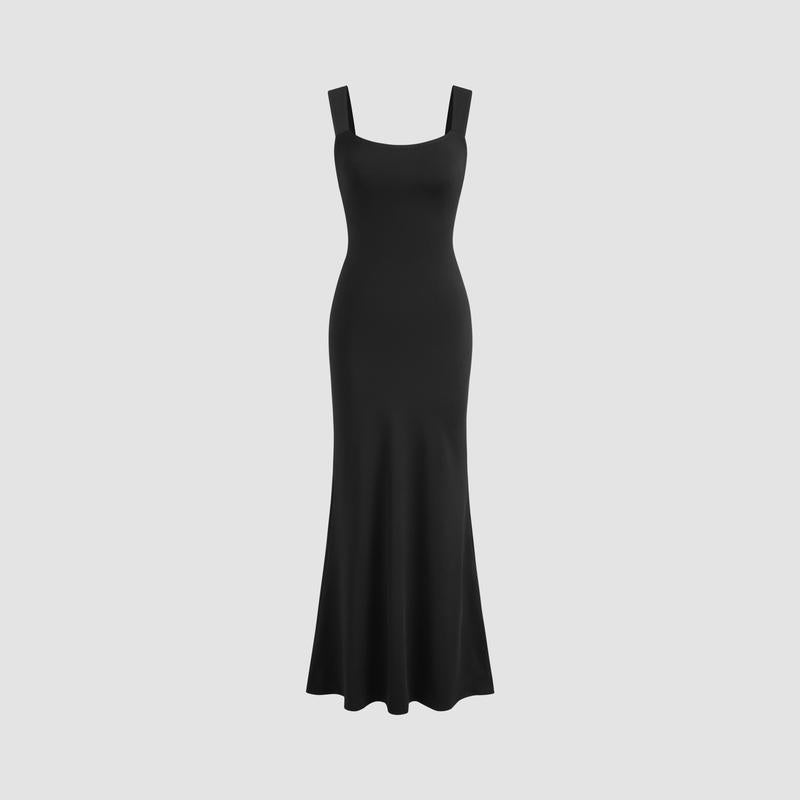 Cider [Size 0-10] Scoop Neckline Solid Bowknot Backless Maxi Dress