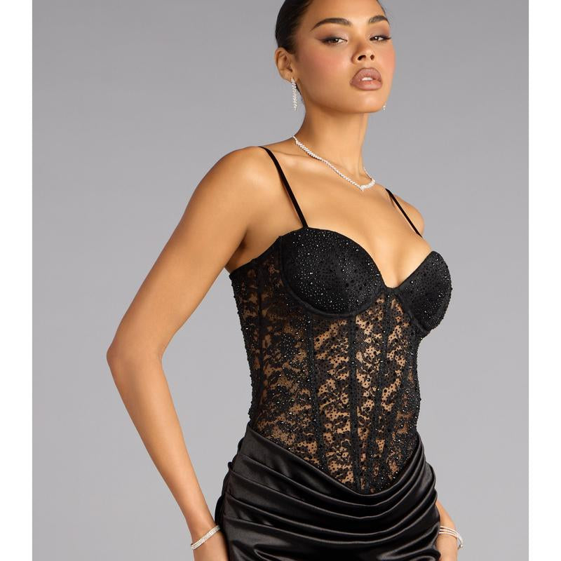 Sheryl Lace Corset Satin Mini Dress