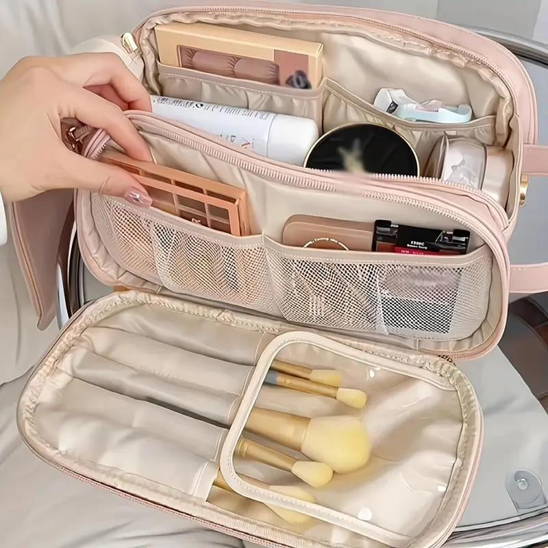 Large Capacity Makeup Bag with Compartments 1 Count Portable Cosmetic Storage Bag Zipper Makeup Organizer Pouch Waterproof Versatile for Travel Outing Daily Use