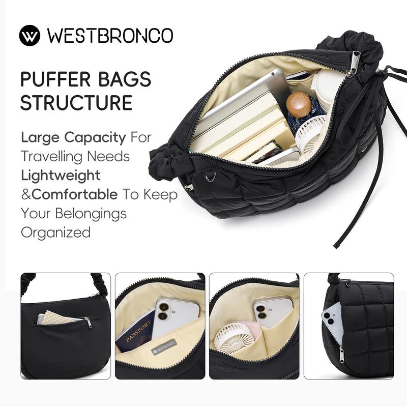 [New In]Westbronco Puffy Crossbody Bag for Women Valentine'S Day Gift Idea with Drawstrin Strap New Season Trendy Chic Fashion Purse Casual Cute Style Lightweight Everyday City Work Bag Gift for Girl