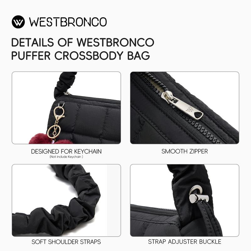[New In]Westbronco Puffy Crossbody Bag for Women Valentine'S Day Gift Idea with Drawstrin Strap New Season Trendy Chic Fashion Purse Casual Cute Style Lightweight Everyday City Work Bag Gift for Girl