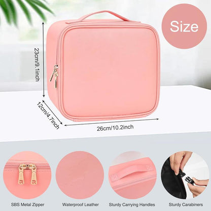 Smart LED Makeup Bag with Mirror & Lights — Waterproof Train Case with Adjustable Dividers, Portable Cosmetic Organizer for Brushes & Travel, Detachable Compartments