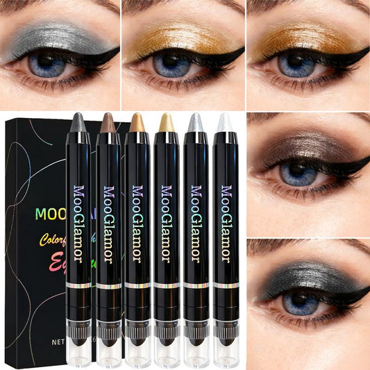 6Pcs Matte Mooglamor Eyeshadow Pencil Stick Long Lasting Makeup Waterproof Sweatproof Eye Shadow Stick Ow Cream Easy to Apply Suitable for Beginners Cosmetic
