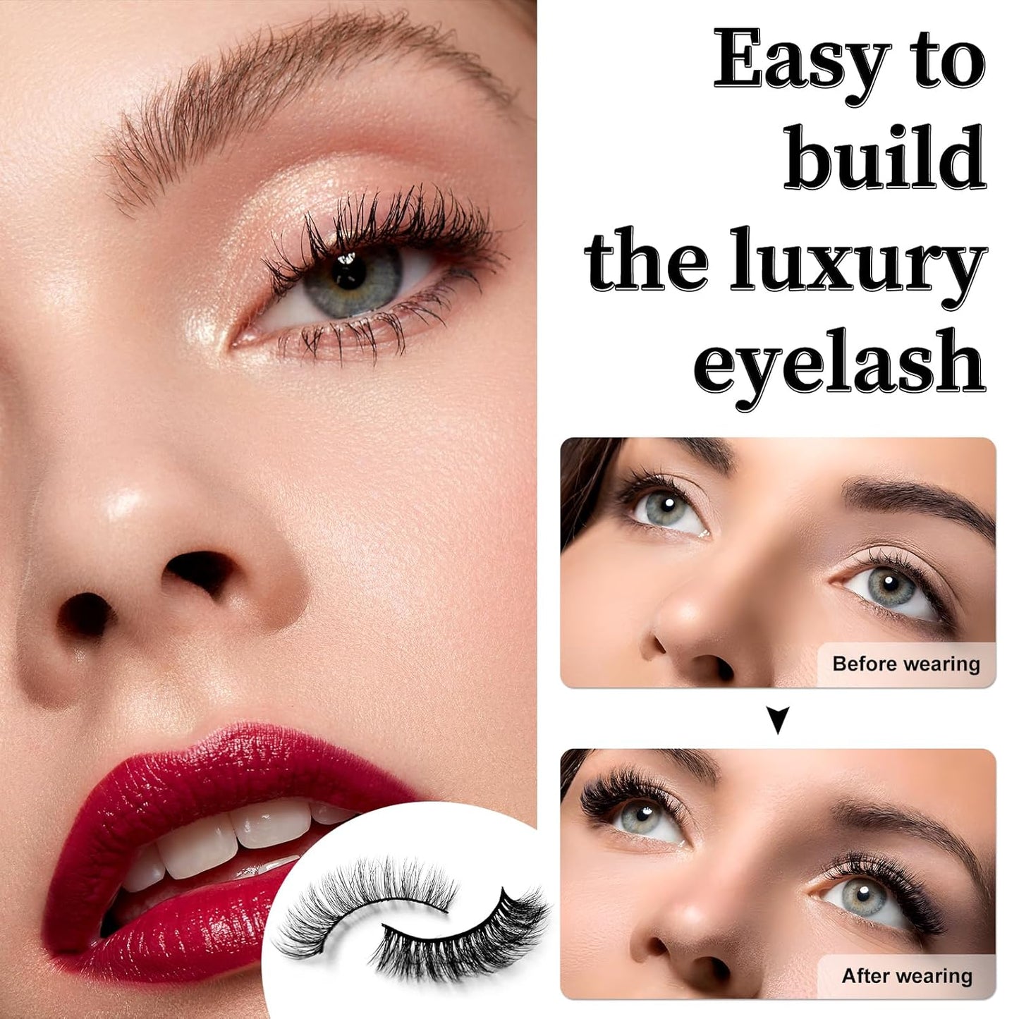 12 Pairs Faux Mink Lashes Wispy Lashes 8D Curl Volume False Eyelashes Flully Eye Lash Extesnion Fake Lashes 2 Style Pack Natural Look Fake Eyelash with Tweezers for Women Girls