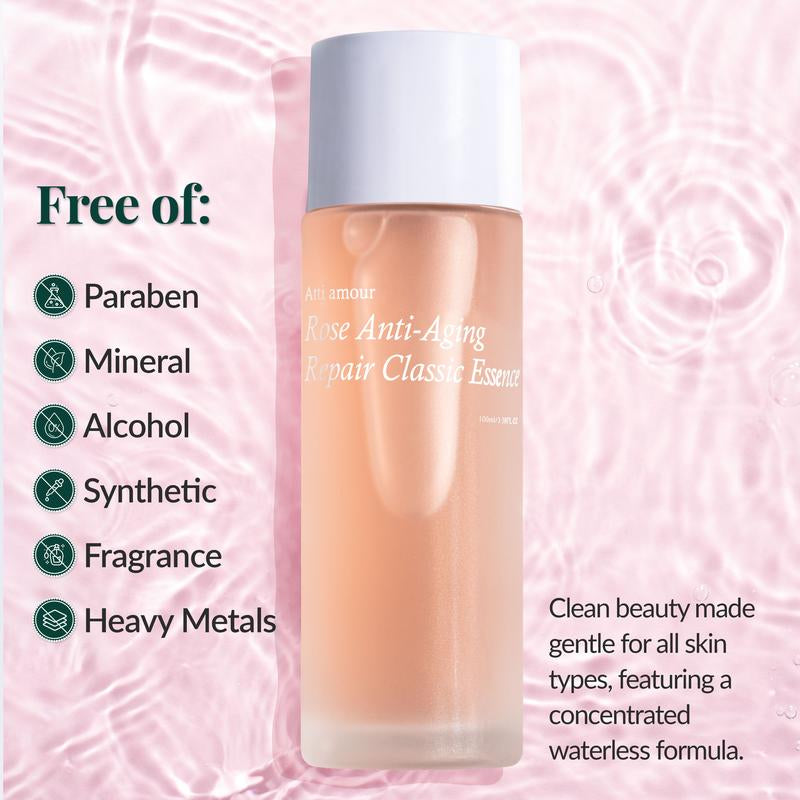 Zy、This Rose Anti-Aging and Repairing Essence Water Has Anti-Wrinkle, Repairing, and Moisturizing Effects. Suitable for Sensitive Skin, It Contains Natural Rose Ingredients, Uses a Water-Free Formula, and Comes with a Free 44-Piece Makeup Brush Set.