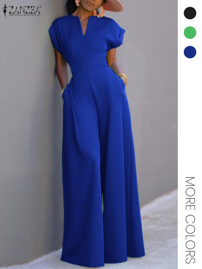Women'S Solid Color Wide Leg Jumpsuit, Casual Fashion Jumpsuit for Daily Outdoor Wear, Women Jumpsuits for Summer