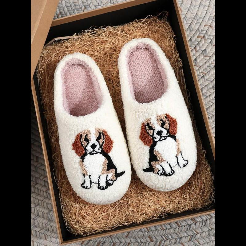 Women'S Cartoon Dog Print Plush Slippers, 1 Pair Casual Soft Comfortable Non-Slip Soft Home Slippers, Warm Slippers for Indoor & Outdoor Use for All Seasons
