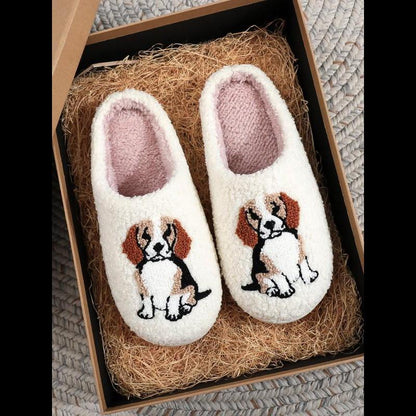 Women'S Cartoon Dog Print Plush Slippers, 1 Pair Casual Soft Comfortable Non-Slip Soft Home Slippers, Warm Slippers for Indoor & Outdoor Use for All Seasons