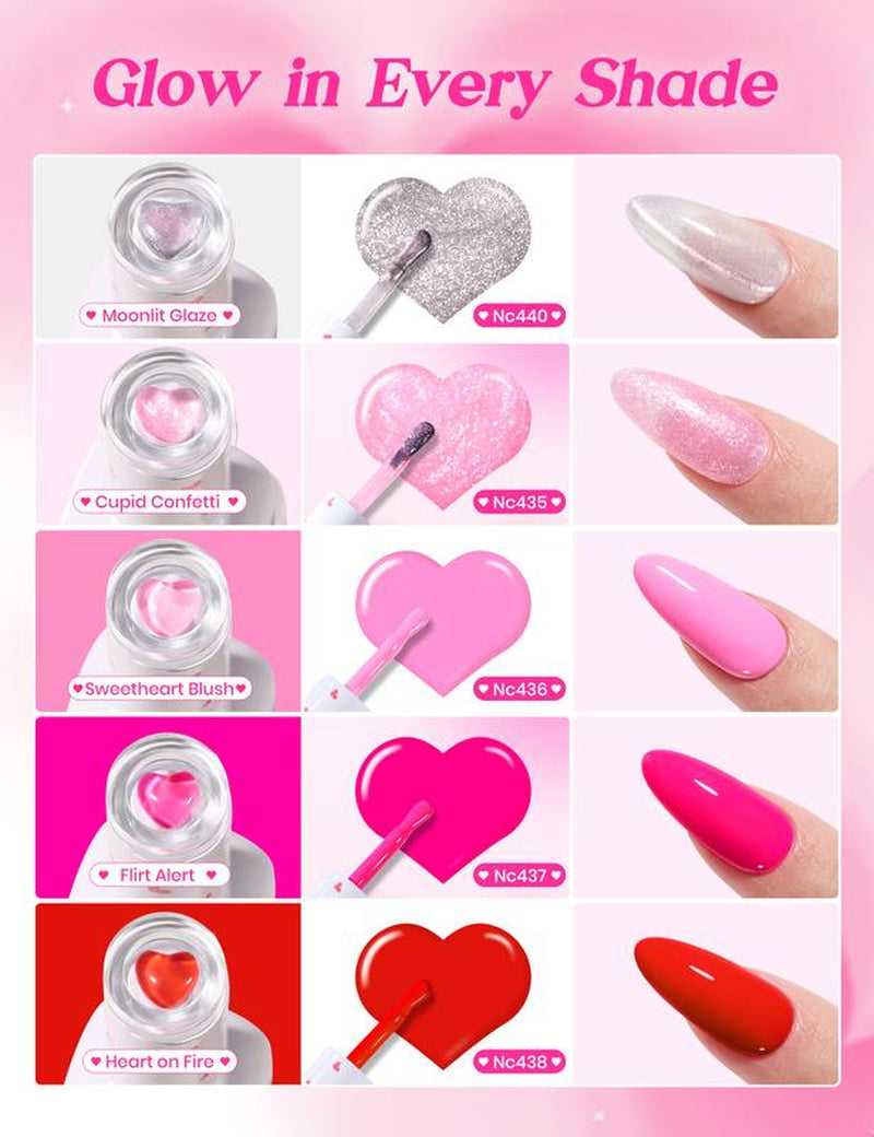Beetles Gel Polish so in Love Collection - Glow in Love Valentine Gel Nail Polish Set, Pink Gel Nail Art Set with Base Top Coat Mini Rose Bouquet, Salon DIY at Home Valentine'S Day Gift for Women Wife Girlfriend