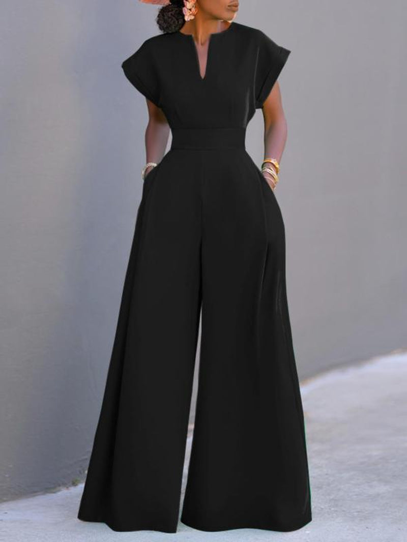 Women'S Solid Color Wide Leg Jumpsuit, Casual Fashion Jumpsuit for Daily Outdoor Wear, Women Jumpsuits for Summer