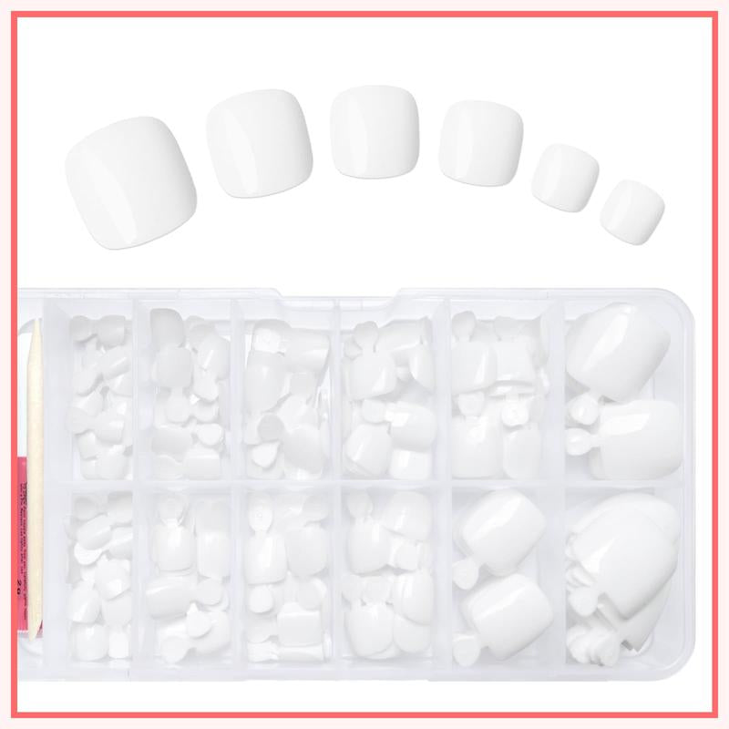 168PCS Press on Toenails for Women, White Short Square Fake Toe Nails with Glue Tabs, Acrylic False Toenail Tips, Full Cover Artificial Toe Nails for DIY Pedicure at Home