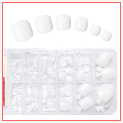 168PCS Press on Toenails for Women, White Short Square Fake Toe Nails with Glue Tabs, Acrylic False Toenail Tips, Full Cover Artificial Toe Nails for DIY Pedicure at Home