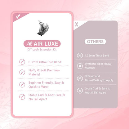 AIR LUXE DIY Lash Clusters Kit 144 Pcs Ultra Dense Volume Extensions Waterproof Long Wear Flawless Salon Result for Beginners Beginner Friendly Ultra Thin Invisible Band