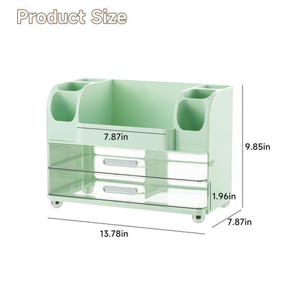 Makeup Organizer for Vanity with 2 Large Drawers,Cosmetic Display Case with Brush Holders, Easy to Storage for Bathroom Countertop Skincare,Desk Office Supplies,Gift, Pink, Jewelry Organizer