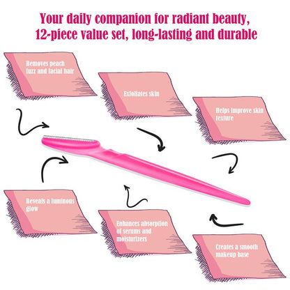 12-Piece Precision Eyebrow Trimmer Set, Unisex Skin Exfoliation Tool, Painless Facial Hair Removal Tool, Sharp and Safe Blades, Ideal for Shaping, Trimming, and Exfoliation, Makeup Tool