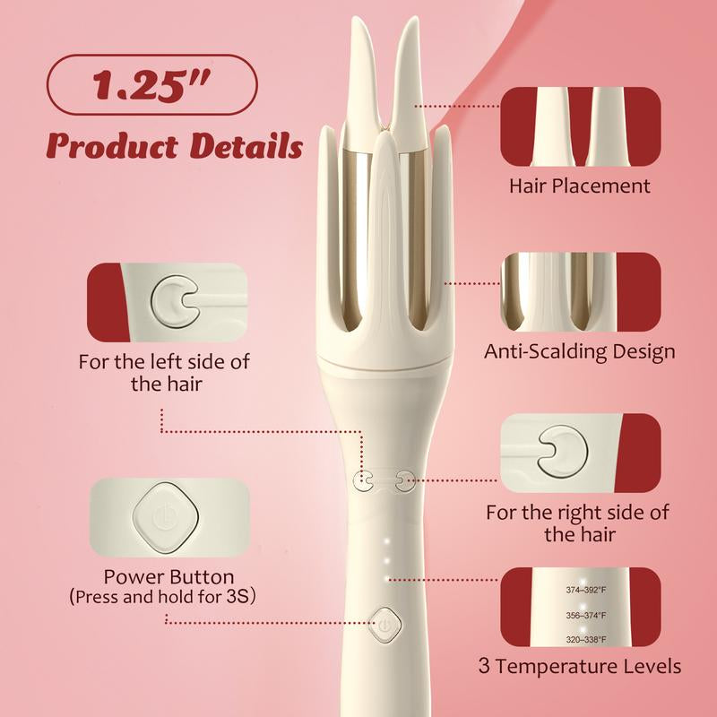 Automatic Hair Curler,Hair Automatic Curling Iron 1.25 Inch 3 Temperatures, 2-Way Rotation, Anti-Tangle, Anti-Scald, Automaticshut-Off, Christmas Anniversary Birthday Gifts for Women