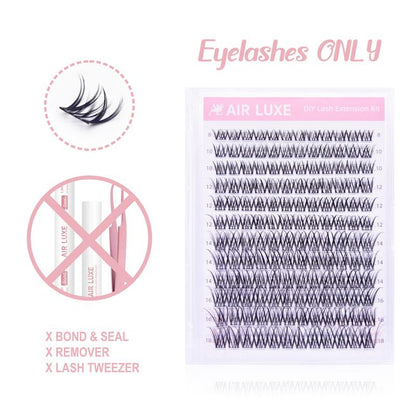 AIR LUXE DIY Lash Clusters Kit 144 Pcs Ultra Dense Volume Extensions Waterproof Long Wear Flawless Salon Result for Beginners Beginner Friendly Ultra Thin Invisible Band