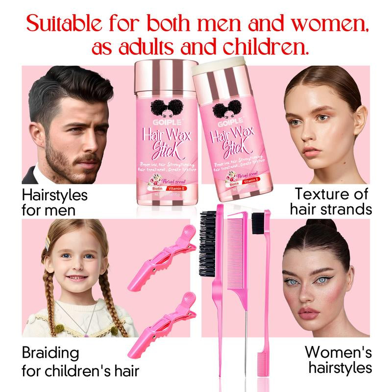 7 Counts Wax Stick Hair Pomade for Women Men Strong Hold Smooth Slick Styling Tackles Flyaways Frizz with Edge Brush Hair Comb Set Gel Haircare Daily