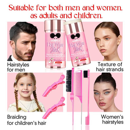 7 Counts Wax Stick Hair Pomade for Women Men Strong Hold Smooth Slick Styling Tackles Flyaways Frizz with Edge Brush Hair Comb Set Gel Haircare Daily