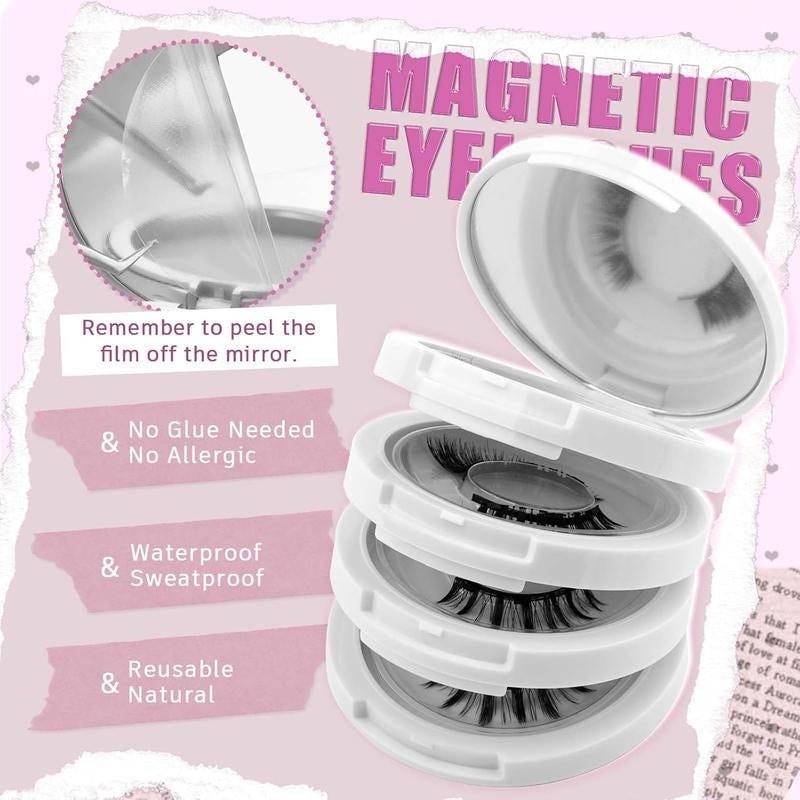 Magnetic Eyelashes Natural Look Wispy Waterproof Reusable Easy Application No Glue Needed Youth Friendly(Please Check Quantity)
