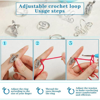 2Pcs Cat Crochet Ring for Finger Yarn Guide Cuff Ring, Adjustable Knitting Thimble Loop Fashion Accessories Silver-Plated Rings for Women Men Daily Wear Decor, Faster Crocheting Trendy All-Match & Exquisite Jewelry Birthday Gift Specialty Crochet Supplies