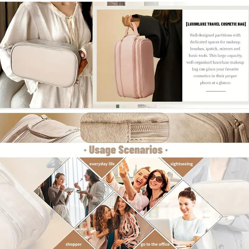 Large Capacity Makeup Bag with Compartments 1 Count Portable Cosmetic Storage Bag Zipper Makeup Organizer Pouch Waterproof Versatile for Travel Outing Daily Use