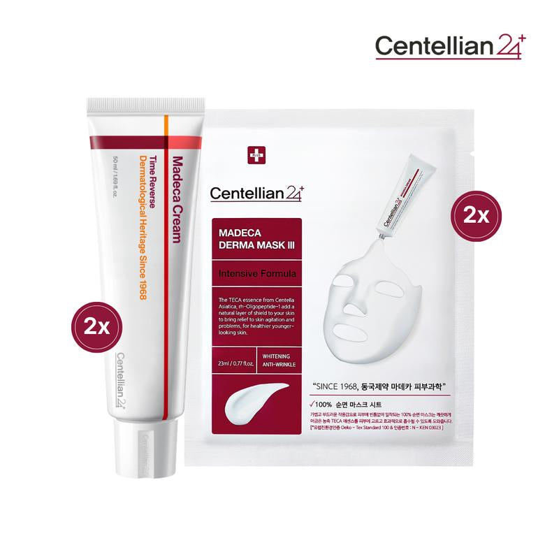[Centellian24] Signature Edition | 2X Madeca Cream Time Reverse + 2X Intensive Formula Sheet Mask | Daily Hydrating Repair with Cica, Hyaluronic Acid & Radiance Boost | Korean Skincare