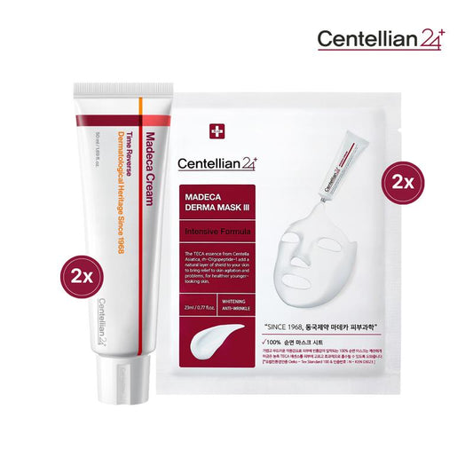 [Centellian24] Signature Edition | 2X Madeca Cream Time Reverse + 2X Intensive Formula Sheet Mask | Daily Hydrating Repair with Cica, Hyaluronic Acid & Radiance Boost | Korean Skincare
