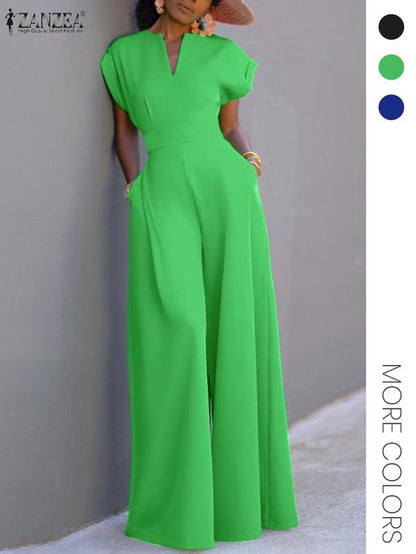 Women'S Solid Color Wide Leg Jumpsuit, Casual Fashion Jumpsuit for Daily Outdoor Wear, Women Jumpsuits for Summer