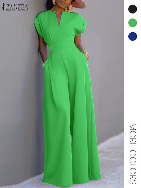 Women'S Solid Color Wide Leg Jumpsuit, Casual Fashion Jumpsuit for Daily Outdoor Wear, Women Jumpsuits for Summer