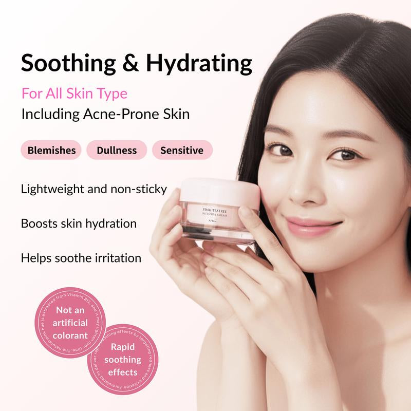 [APLIN Official] Pink Tea Tree Intensive Cream - Skin Moisturizer, Facial Moisturizers, Hight Moisturizing Power, Day & Night Use, CICA & Tea Tree, Acne Treatment, Allantoin, Korean Skin Care, Moisturizer, Hydrating