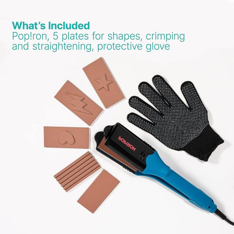 Popiron Hair Straightener & First 3D Image Hair Imprinting Iron - Comes with 5 Different Plates Including Crimper, and 3 Fun Shapes. Perfect Hot Tool for Hair Art or Festival Hair!