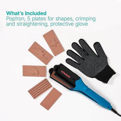 Popiron Hair Straightener & First 3D Image Hair Imprinting Iron - Comes with 5 Different Plates Including Crimper, and 3 Fun Shapes. Perfect Hot Tool for Hair Art or Festival Hair!