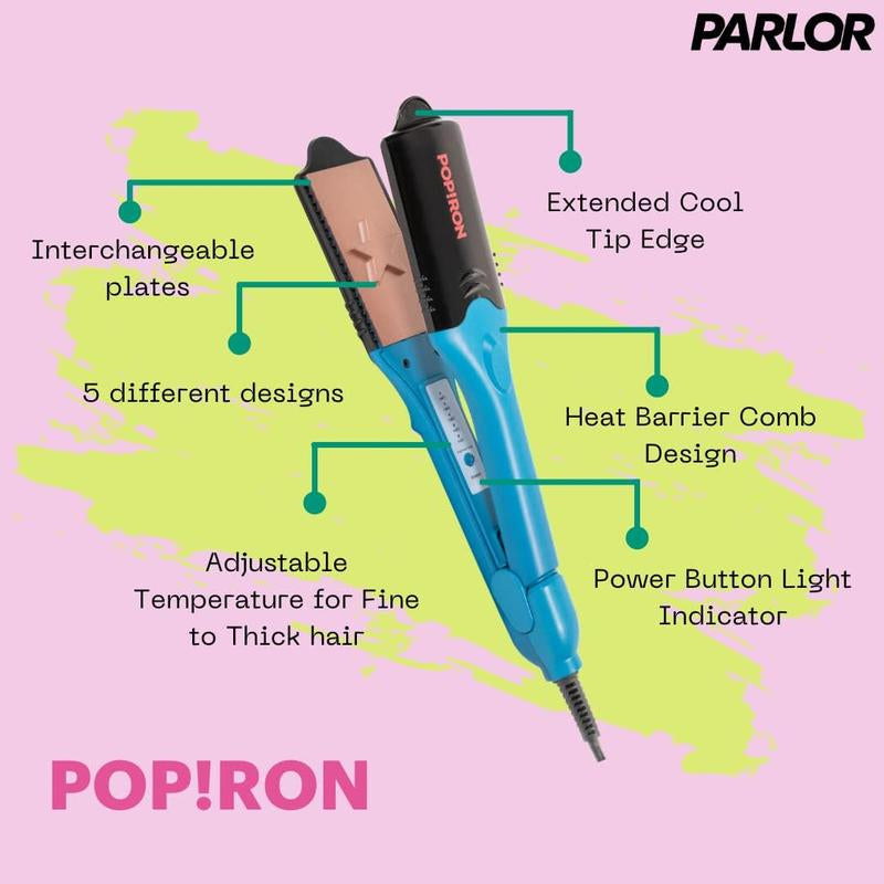 Popiron Hair Straightener & First 3D Image Hair Imprinting Iron - Comes with 5 Different Plates Including Crimper, and 3 Fun Shapes. Perfect Hot Tool for Hair Art or Festival Hair!
