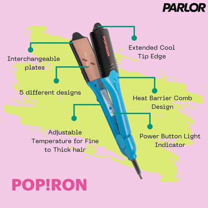 Popiron Hair Straightener & First 3D Image Hair Imprinting Iron - Comes with 5 Different Plates Including Crimper, and 3 Fun Shapes. Perfect Hot Tool for Hair Art or Festival Hair!