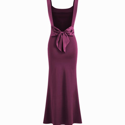 Cider [Size 0-10] Scoop Neckline Solid Bowknot Backless Maxi Dress