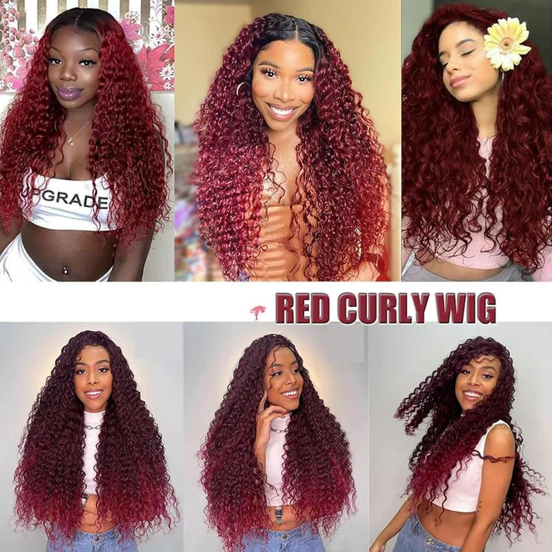 Burgundy Deep Wave Lace Front Wigs Human Hair 180% Density 99J Burgundy Frontal Wigs Human Hair 13X6 Red Human Hair Lace Front Wig for Fashion Black Women