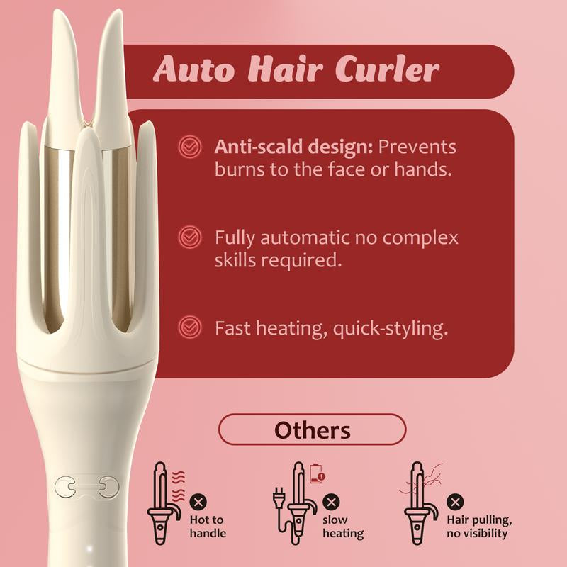 Automatic Hair Curler,Hair Automatic Curling Iron 1.25 Inch 3 Temperatures, 2-Way Rotation, Anti-Tangle, Anti-Scald, Automaticshut-Off, Christmas Anniversary Birthday Gifts for Women