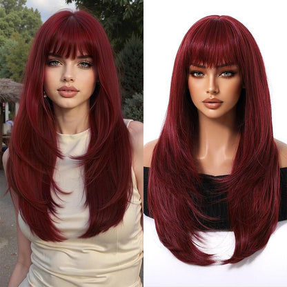 Long Wig with Bangs for Women, Layered Hairstyle Synthetic Heat Resistant for Daily Party Use 26 Inch