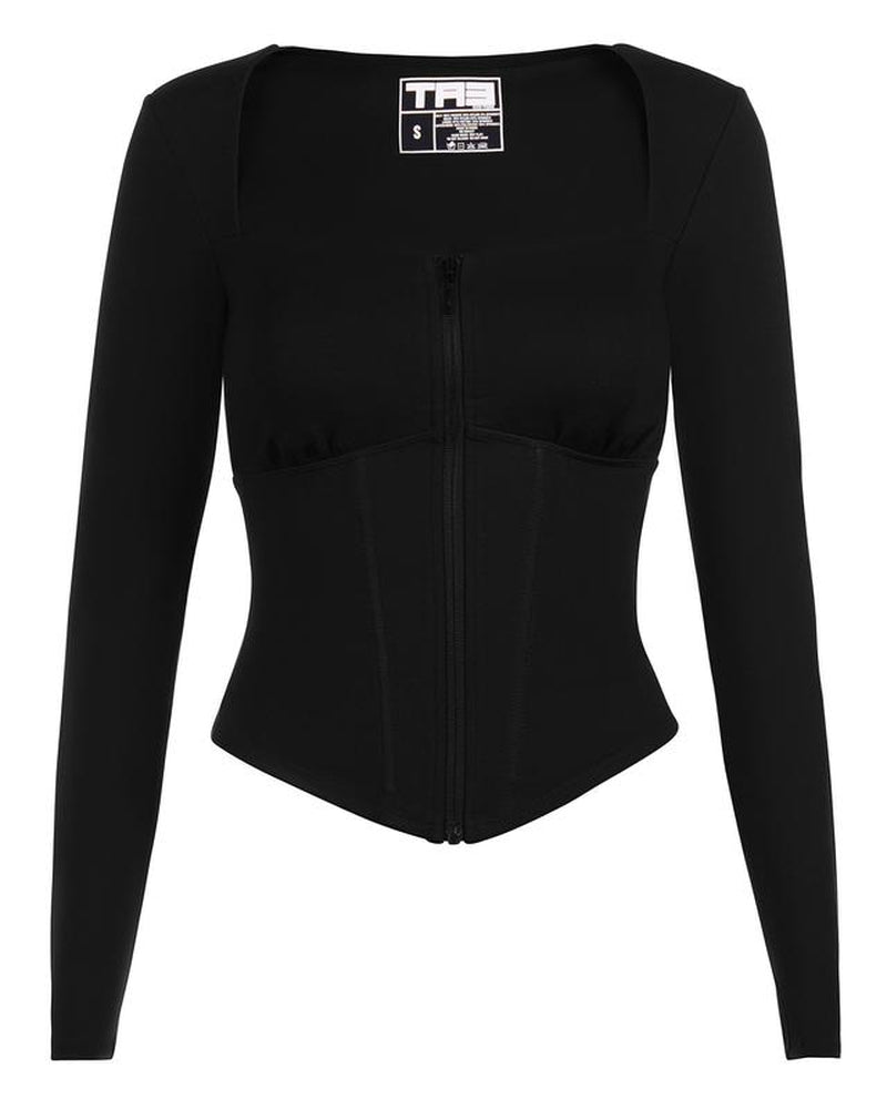 Corsety Square Neck Long Sleeve Top - Black Women Longsleeves