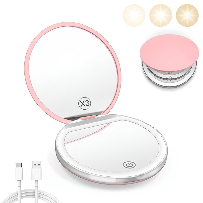 CENPIN Portable Foldable Makeup Mirror, 1 Count Glam Travel Makeup Mirror with LED Light, Compact Cosmetic Mirror for Women, Pocket Size Makeup Tools, Travel Hand Mirror