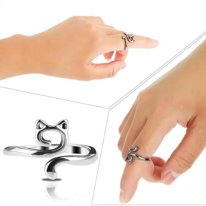 2Pcs Cat Crochet Ring for Finger Yarn Guide Cuff Ring, Adjustable Knitting Thimble Loop Fashion Accessories Silver-Plated Rings for Women Men Daily Wear Decor, Faster Crocheting Trendy All-Match & Exquisite Jewelry Birthday Gift Specialty Crochet Supplies