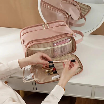 Large Capacity Makeup Bag with Compartments 1 Count Portable Cosmetic Storage Bag Zipper Makeup Organizer Pouch Waterproof Versatile for Travel Outing Daily Use