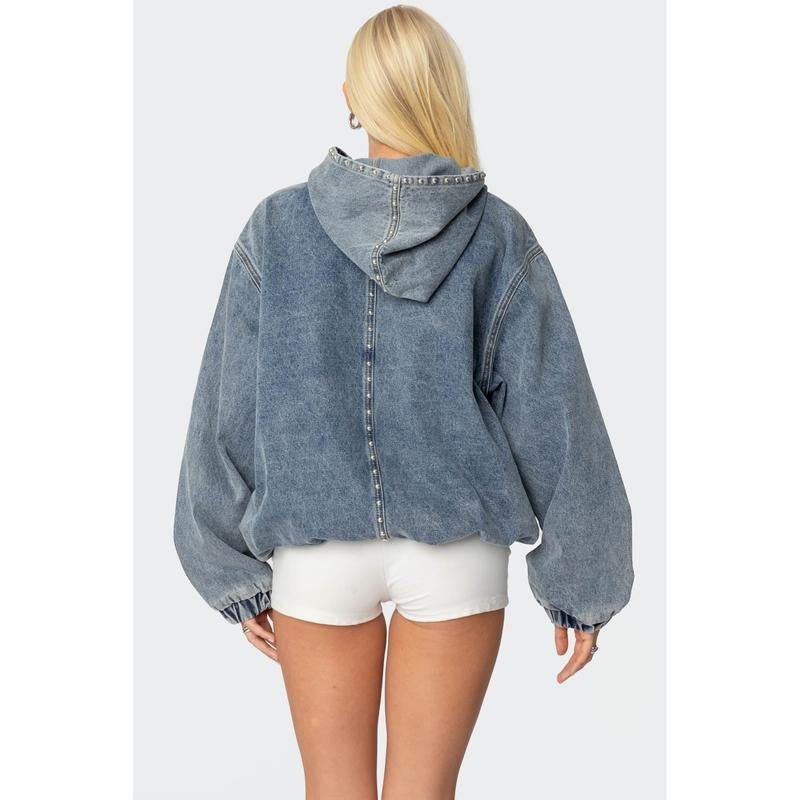 Marney Oversized Studded Denim Hoodie